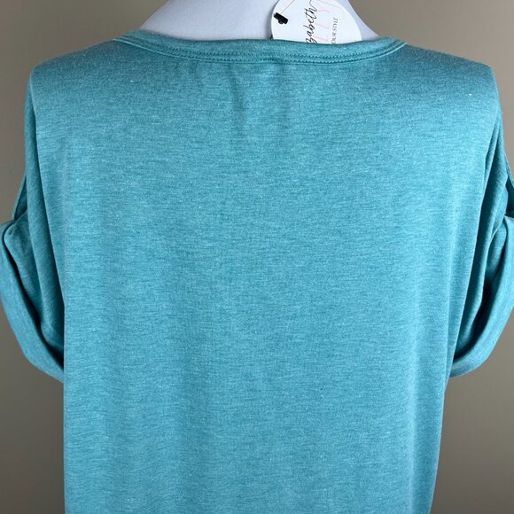 Elizabeth Kelly NWT Short Sleeve Blouse Size XL Green,V-neck Partial Button Down - Picture 5 of 8